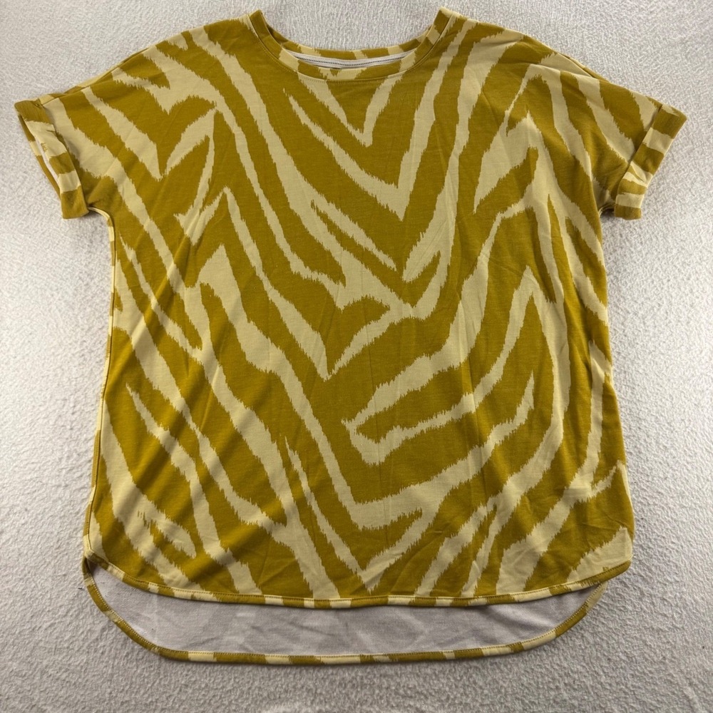Wonderly Studio T-Shirt Womens Large Mustard Yellow Excellent Zebra Print Tee
